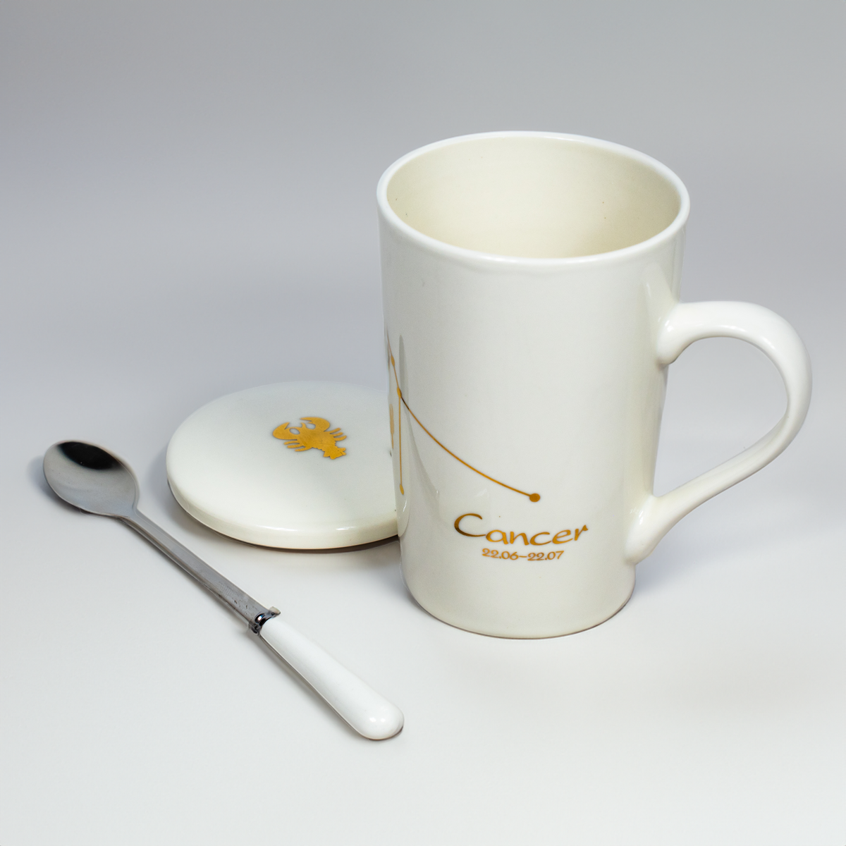 Cancer Zodiac Porcelain Mug with Spoon & Lid