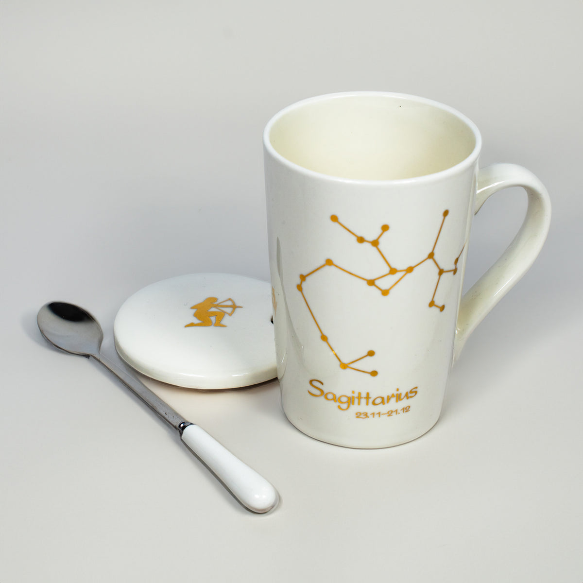 Sagittarius Zodiac Porcelain Mug with Spoon & Lid