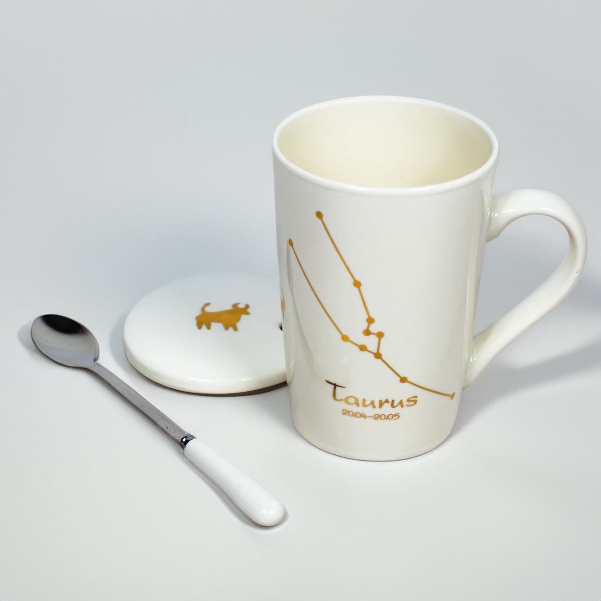 Taurus Zodiac Porcelain Mug with Spoon & Lid