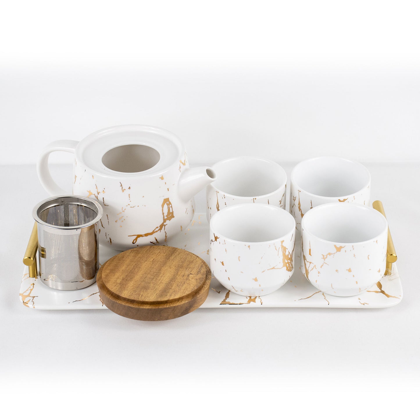 4 Cup Tea Set with Gold Inlay