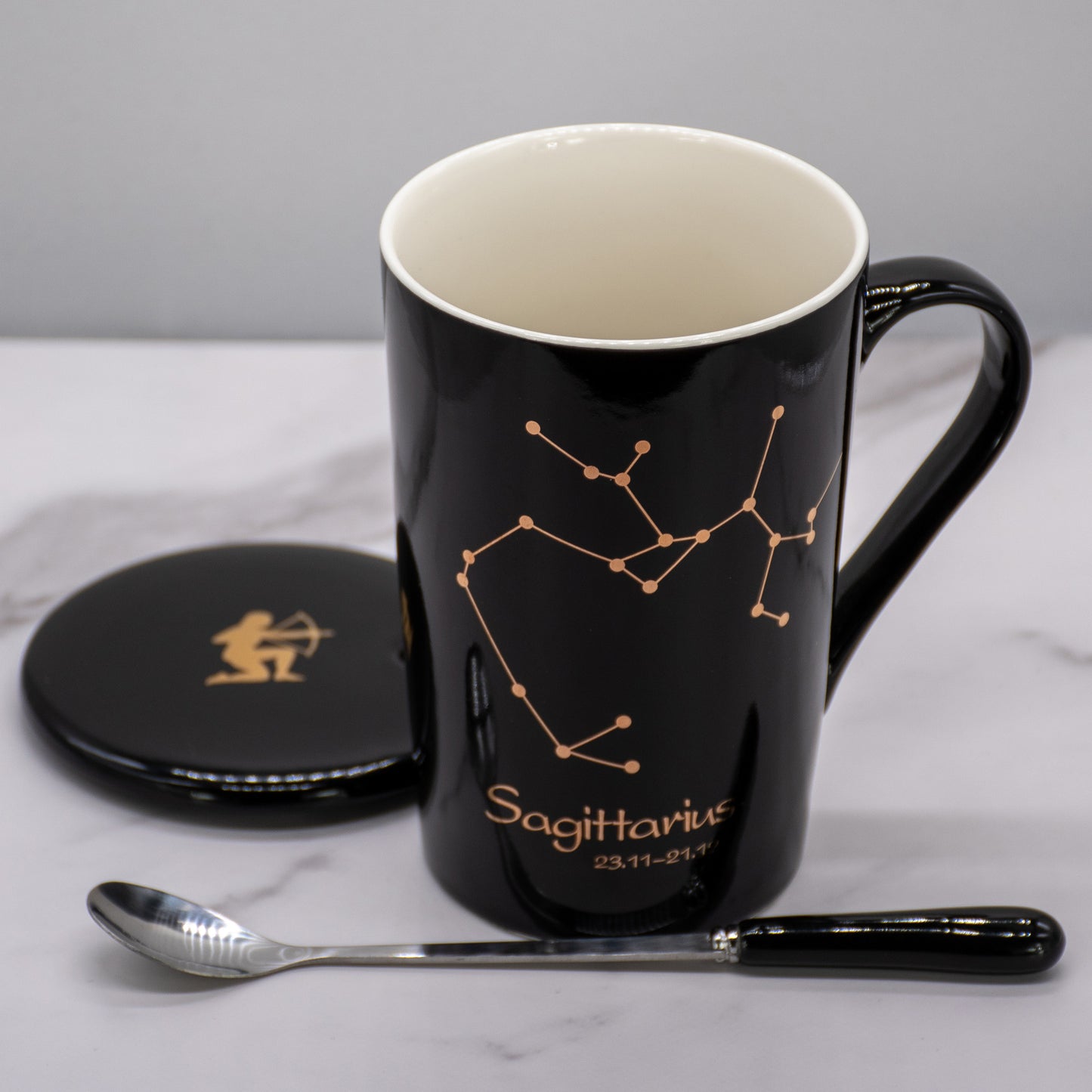 Sagittarius Zodiac Porcelain Mug with Spoon & Lid