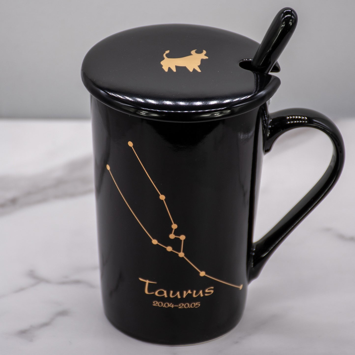 Taurus Zodiac Porcelain Mug with Spoon & Lid