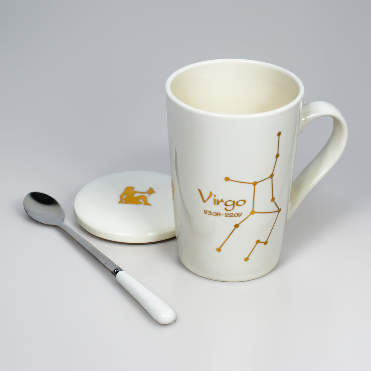 Virgo Zodiac Porcelain Mug with Spoon & Lid