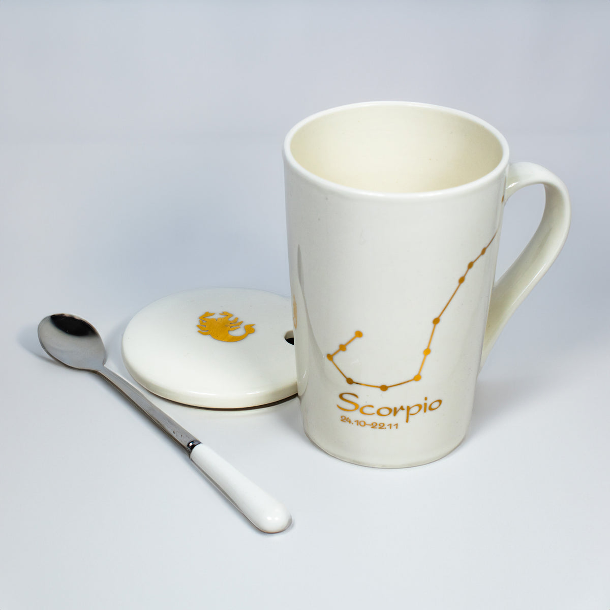 Scorpio Zodiac Porcelain Mug with Spoon & Lid