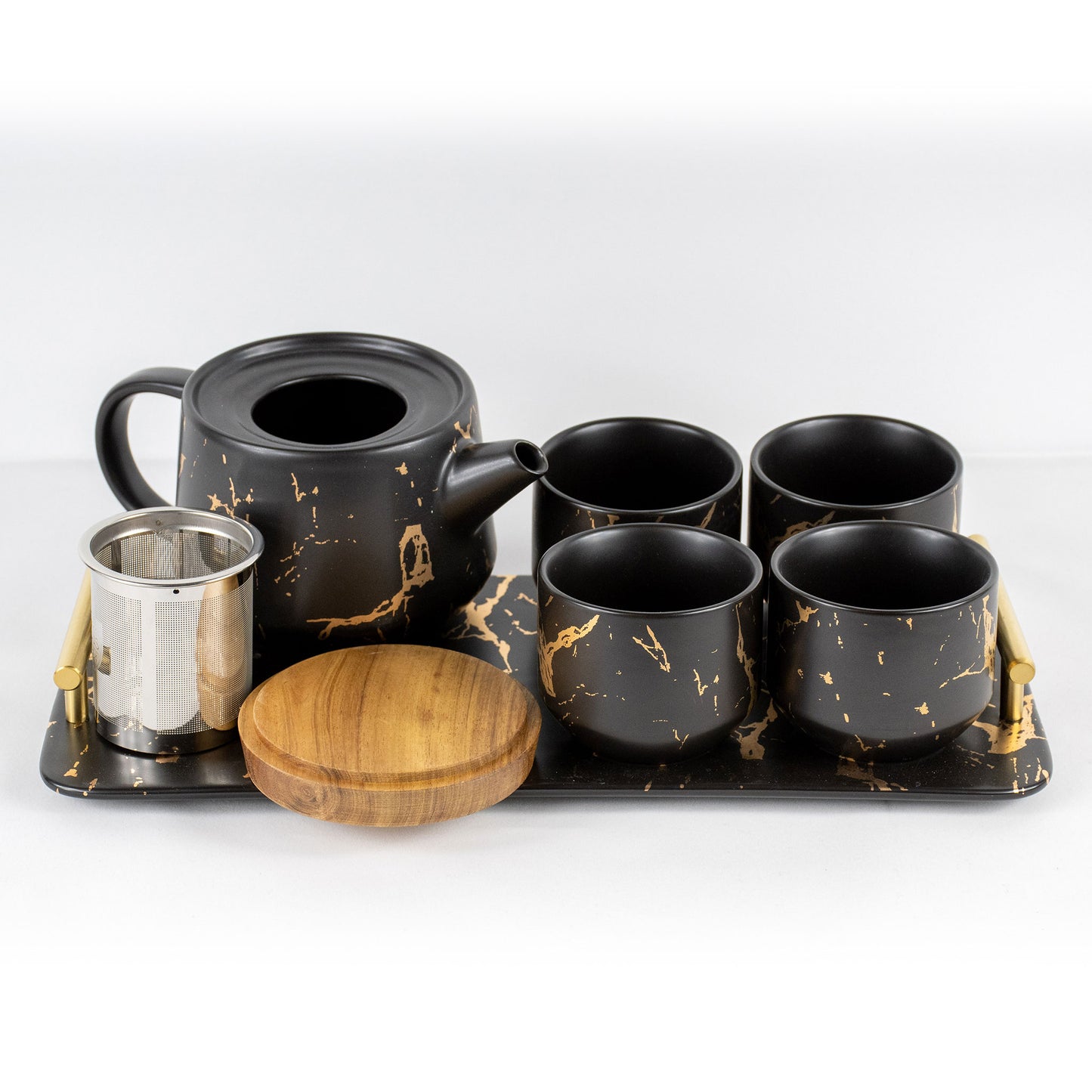 4 Cup Tea Set with Gold Inlay