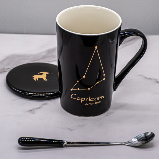 Capricorn Zodiac Porcelain Mug with Spoon & Lid