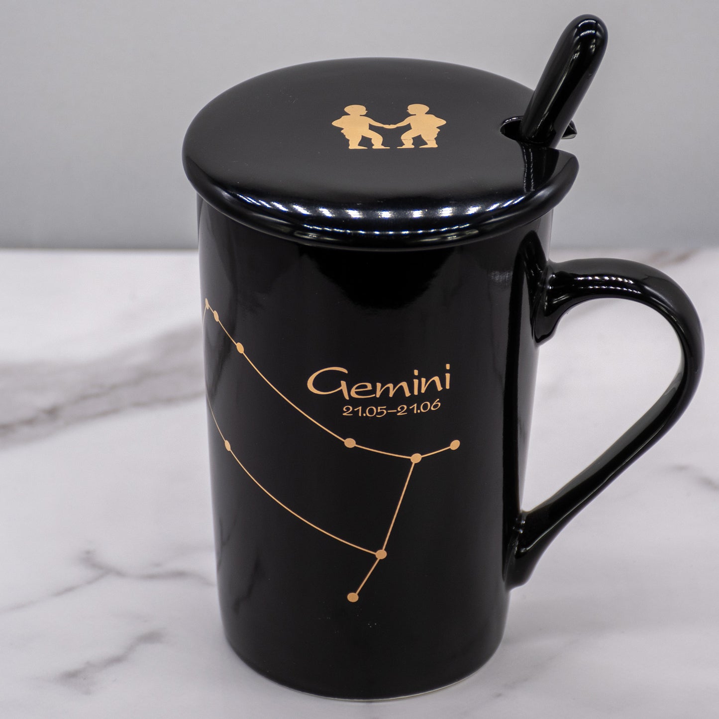 Gemini Zodiac Porcelain Mug with Spoon & Lid