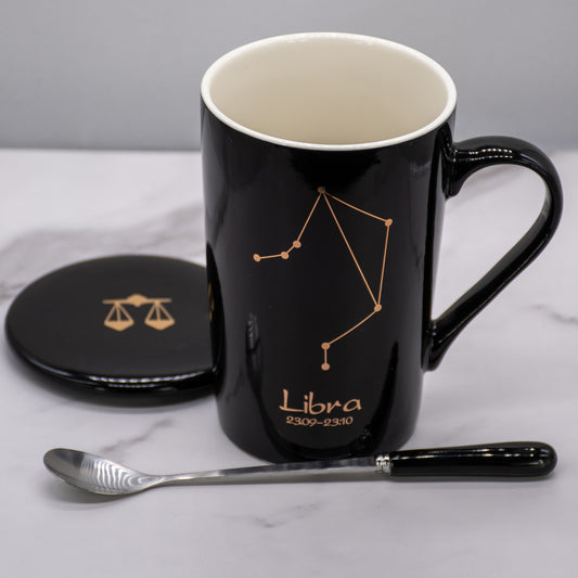 Libra Zodiac Porcelain Mug with Spoon & Lid