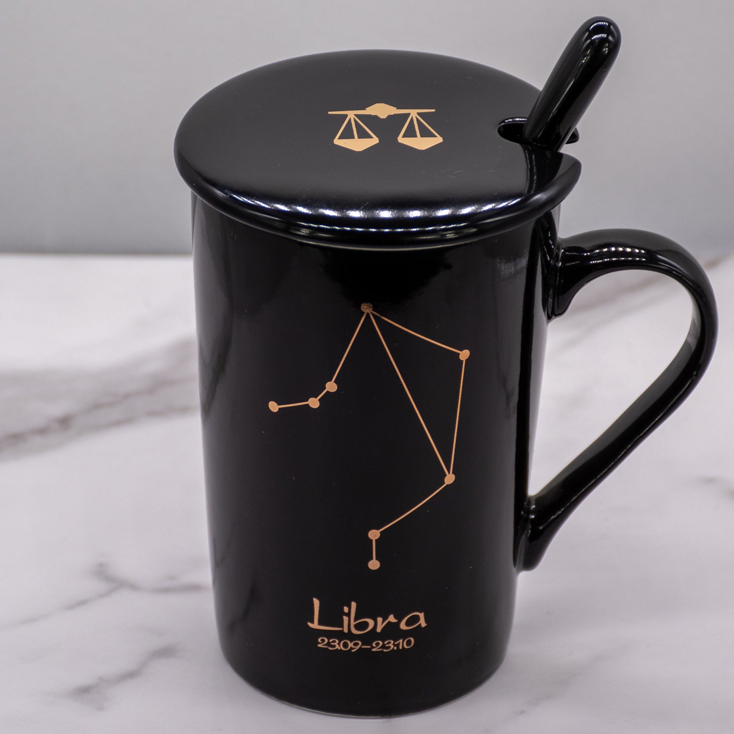 Libra Zodiac Porcelain Mug with Spoon & Lid