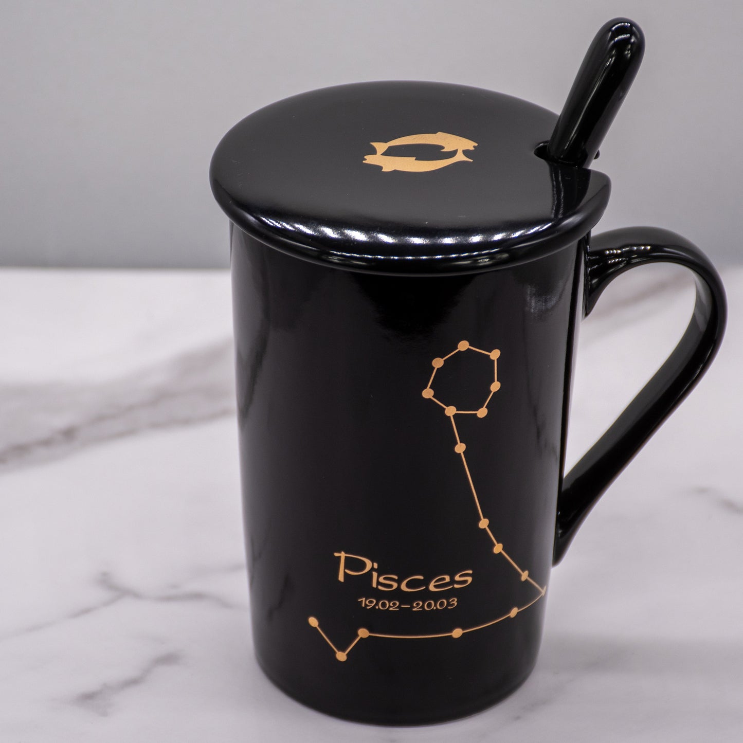 Pisces Zodiac Porcelain Mug with Spoon & Lid
