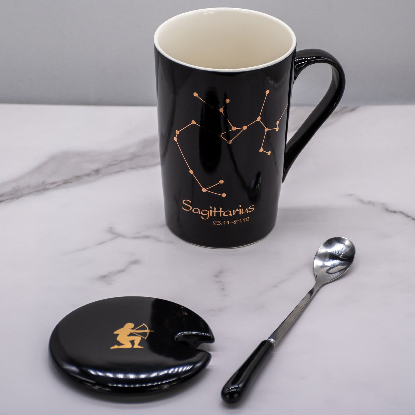 Sagittarius Zodiac Porcelain Mug with Spoon & Lid