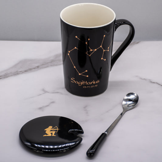 Sagittarius Zodiac Porcelain Mug with Spoon & Lid