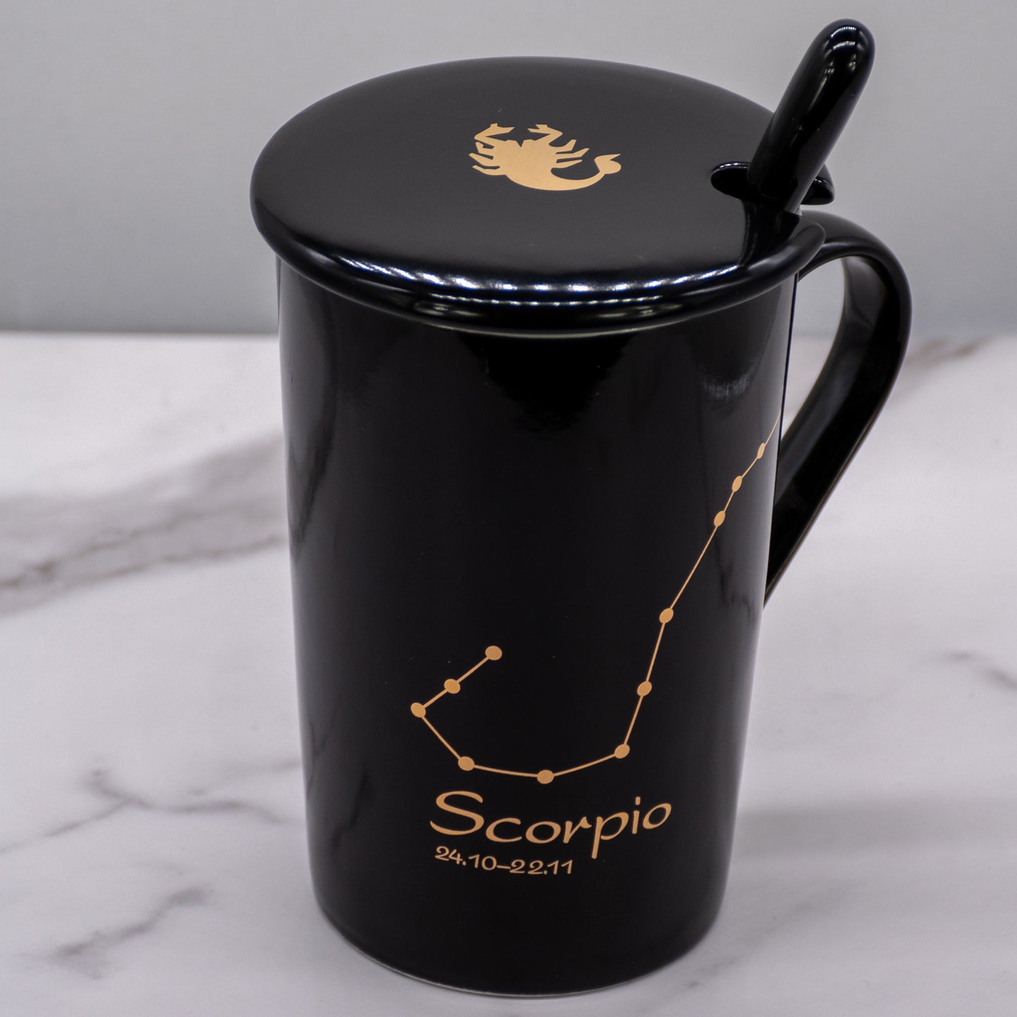 Scorpio Zodiac Porcelain Mug with Spoon & Lid