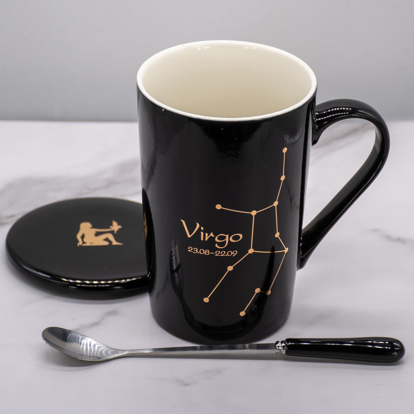 Virgo Zodiac Porcelain Mug with Spoon & Lid